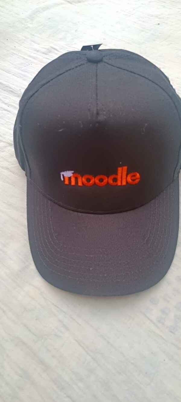 Black cap with Moodle logo in orange