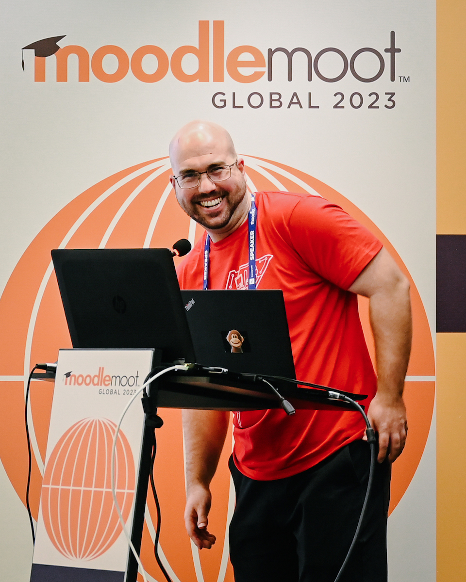 Cameron Ball (Catalyst IT) delivers his presentation "Lessons Learned Upgrading the Largest Moodle in the Southern Hemisphere” at MoodleMoot Global 2023